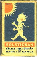 Swedish matchbox - image of sun and toddler.