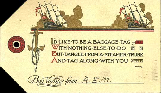 baggage tag postcard